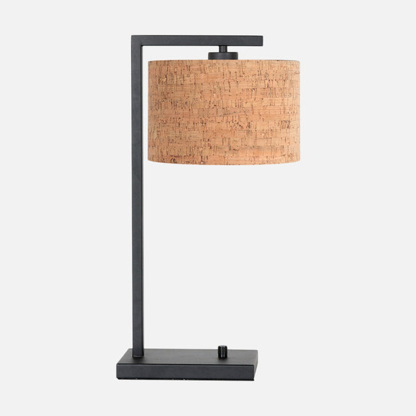 Black metal table lamp, natural cork lampshade | Stang