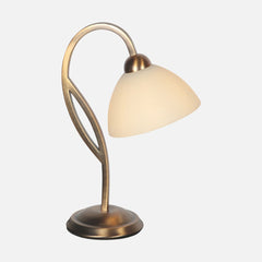 cream marble bedside lamp, blown glass & bronze base, with dimmer | Anthea