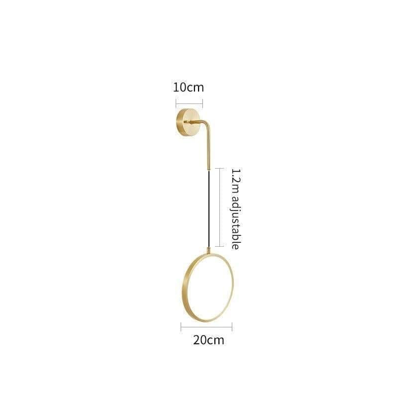 Schéma coté du modèle doré : rosace, câble et anneau de 20 cm.