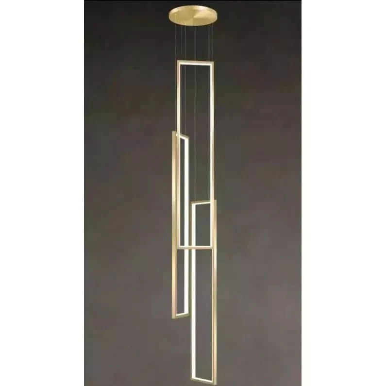 Lampe Plafond Suspendu Rectangulaire | Géométrie Lumineuse - Designix Suspension luminaire 3 Lampes | Doré Télécommande