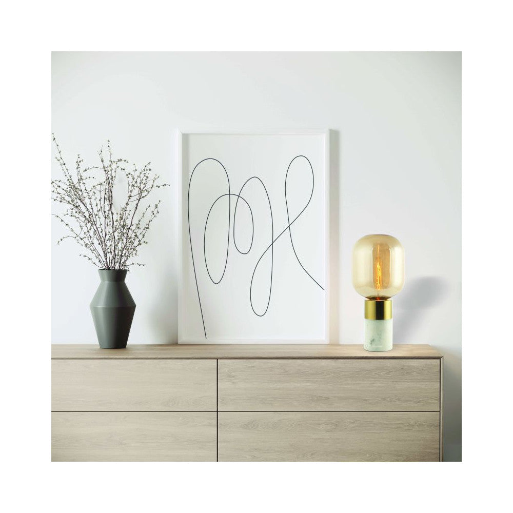 Lampe sur table ZAMBELIS D200 E27 DESIGN Marbre Blanc et Champagne Sans Source