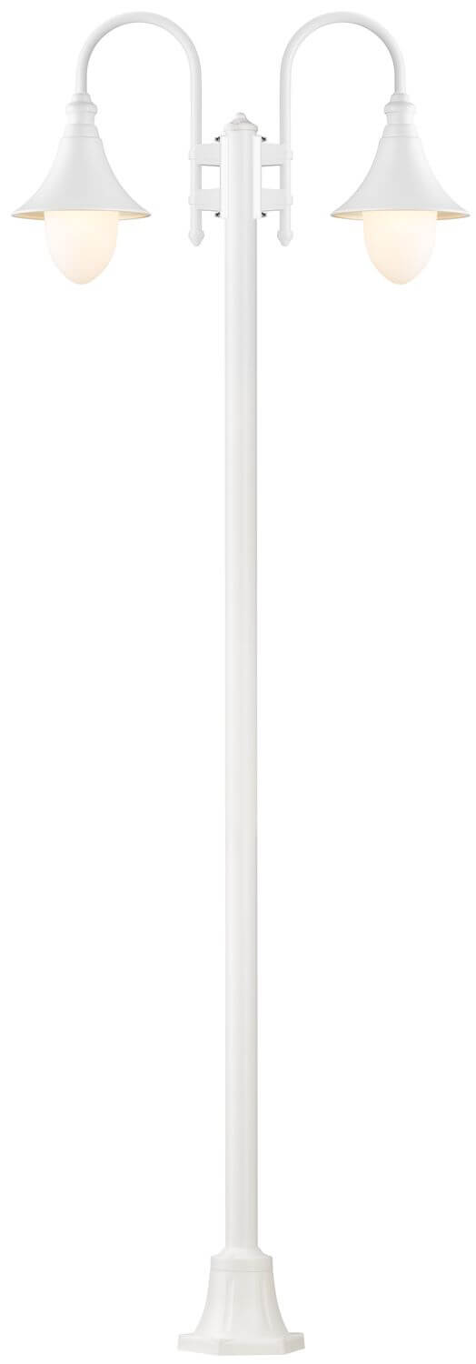 Lampadaire blanc allumé dans l'obscurité, éclairage chaud des deux lanternes
