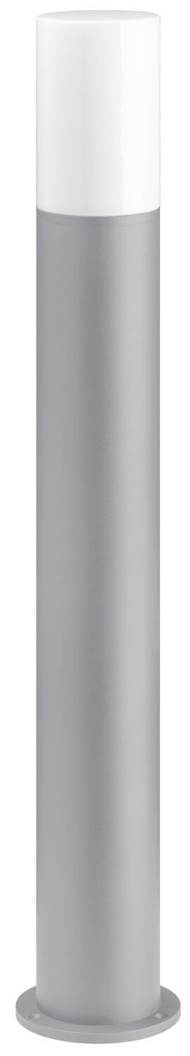 Présentation du luminaire extérieur cylindrique gris, tête blanche, sur fond blanc.