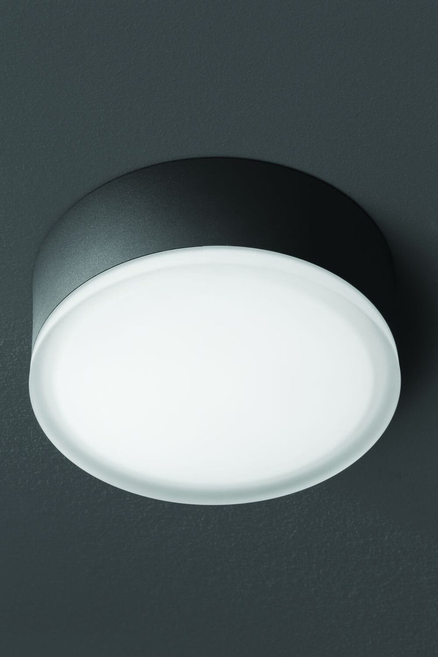 Gros plan du boîtier noir mat et du diffuseur blanc opale uniformément éclairé
