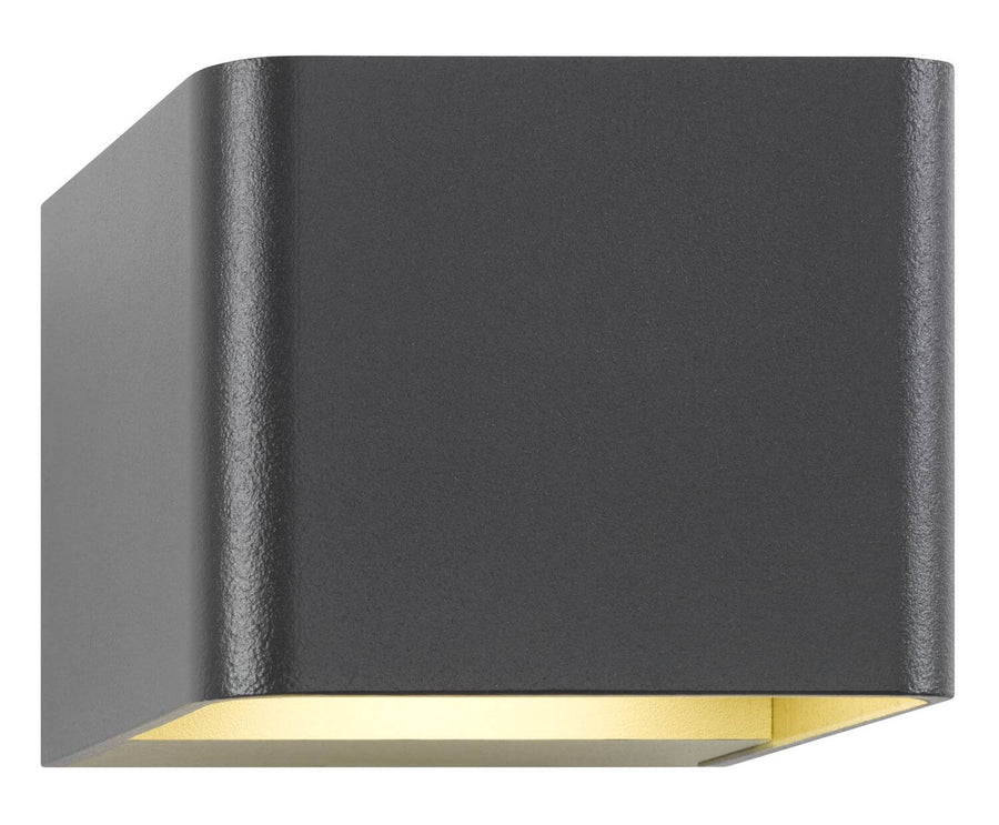 Produit anthracite sur fond blanc avec ouverture inférieure laissant filtrer une lumière chaude