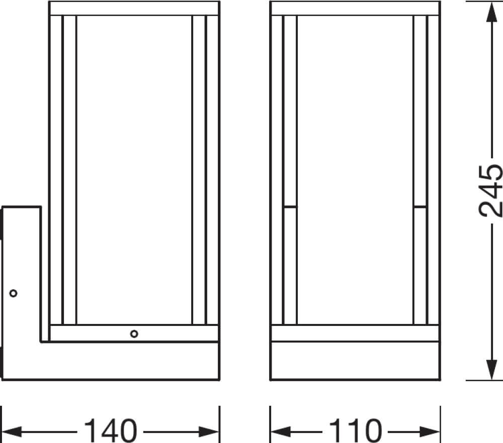 Schéma de dimensions : 245 mm de hauteur, 140 mm de largeur et 110 mm de profondeur