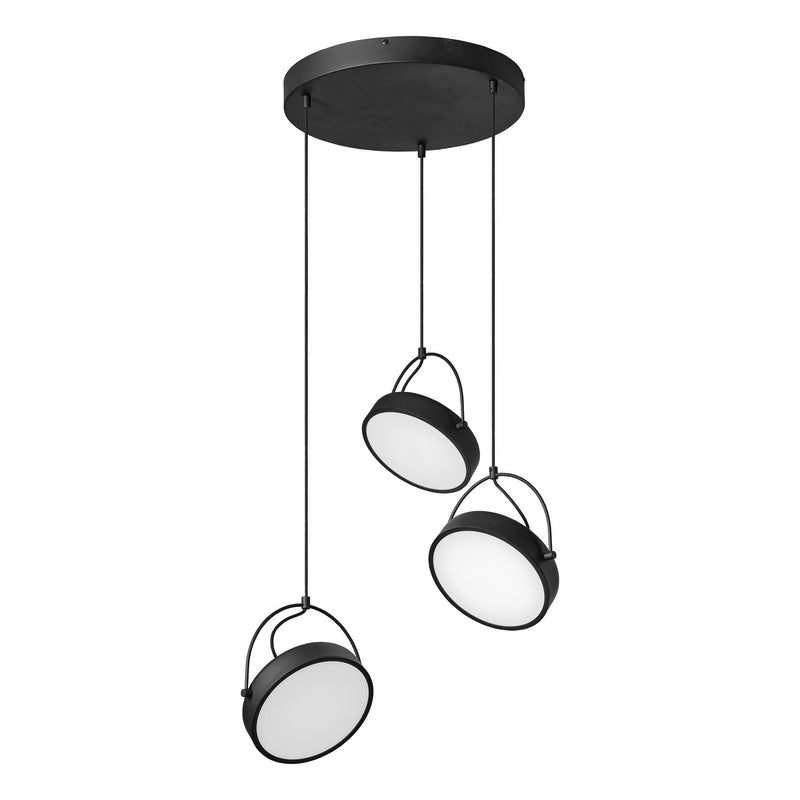 Suspension Puck noire, 3 lumières, sur rosace
