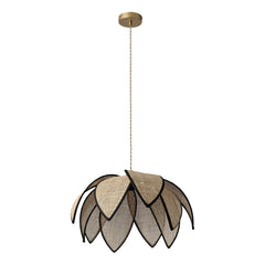 Suspension Rattan Lotus marron et beige, H 134 cm