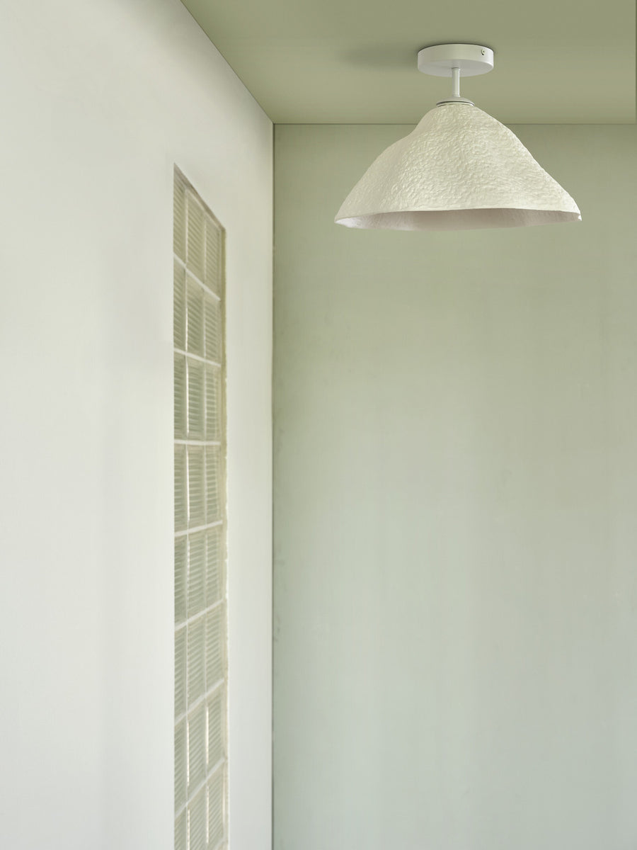 Plafonnier fixé au plafond dans une pièce aux murs verts.