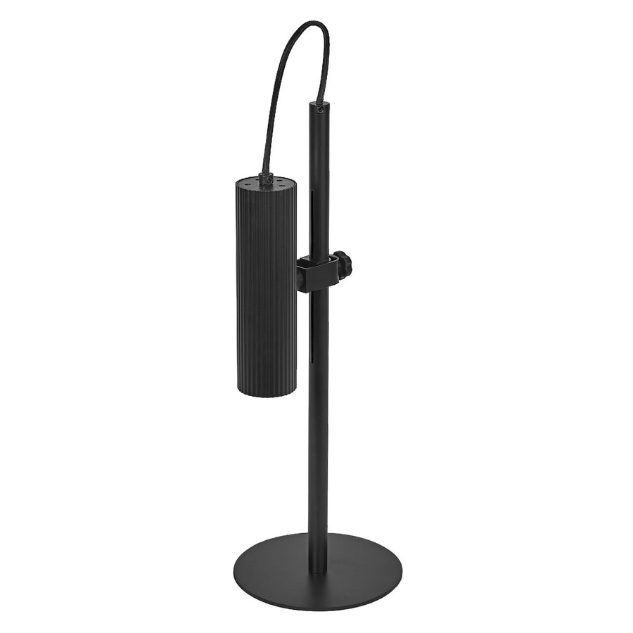 Lampe à poser noire à abat-jour cylindrique cannelé et pied rond