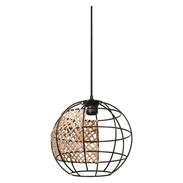 Suspension Cage Globe noire et marron, rotin