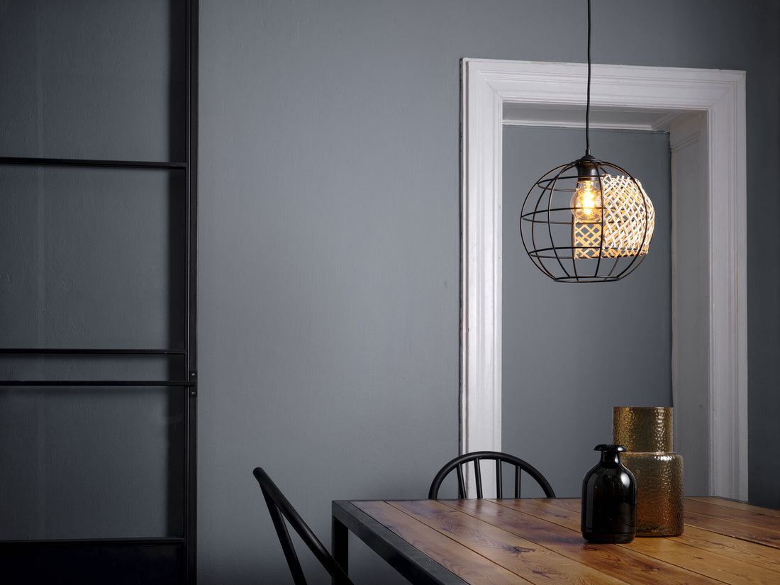 Suspension Cage Globe noire et marron, rotin