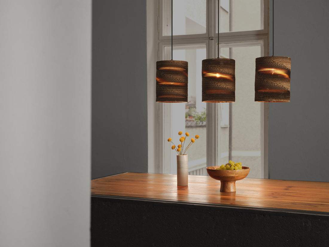Suspension Cardboard Cylinder marron, 3 lumières