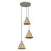 Suspension Raffia verte et marron, 3 lumières, sur rosace