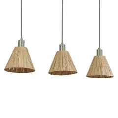 Suspension Raffia verte et marron, 3 lumières, linéaire