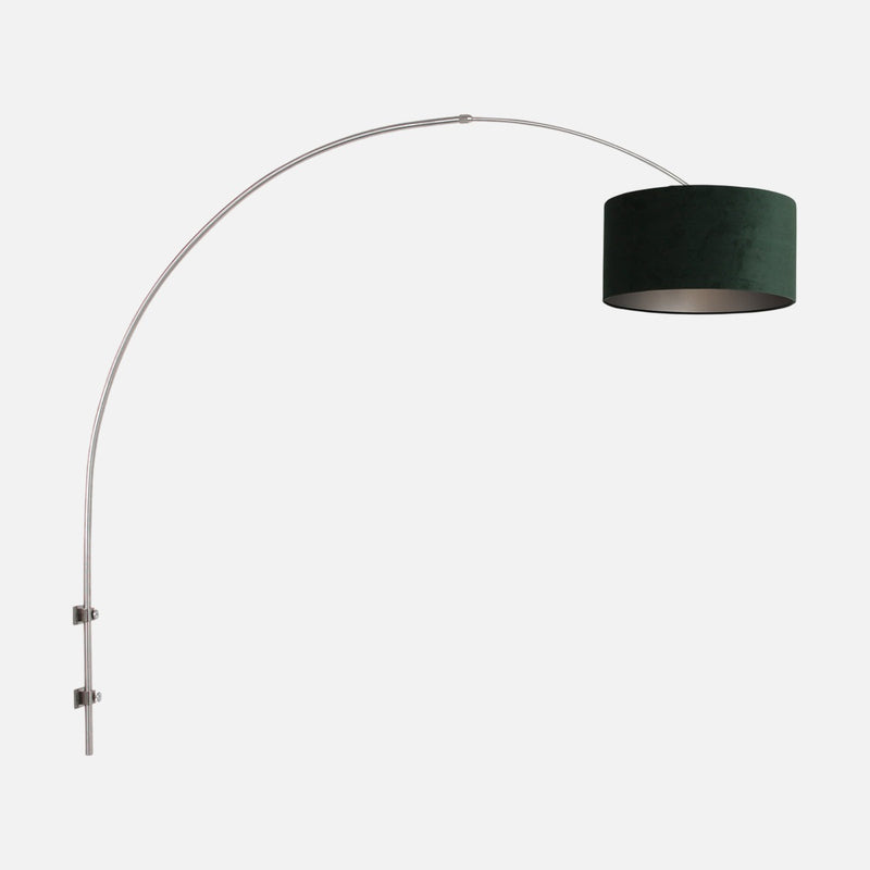 Green velvet wall reading lamp, adjustable brushed steel arc Ø 30 cm | Verdar