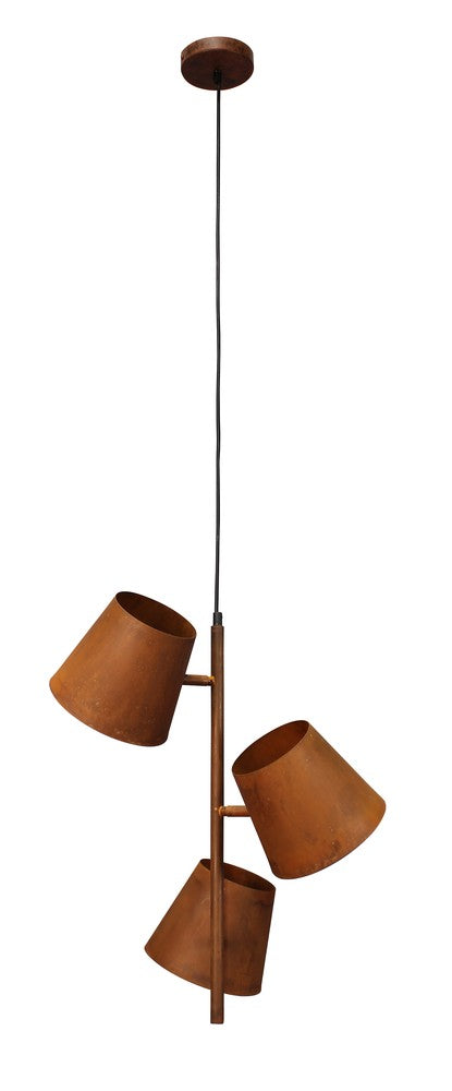 Vue d'ensemble du luminaire sur fond blanc, trois cylindres suspendus