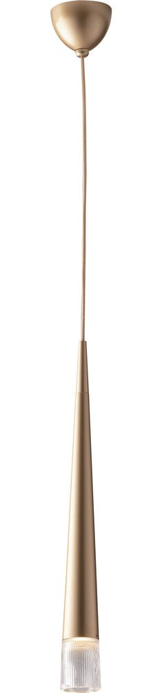 Produit isolé sur fond blanc, long cône doré et verre strié