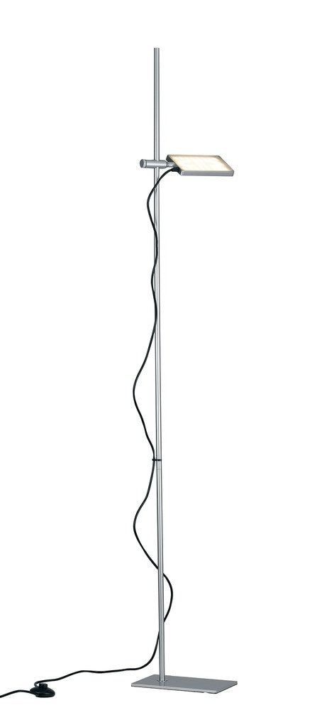 Vue complète du lampadaire sur fond blanc, câble noir et interrupteur apparents