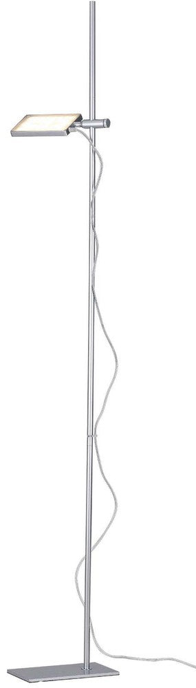Profil du luminaire argenté, tige cylindrique et diffuseur plat orientable