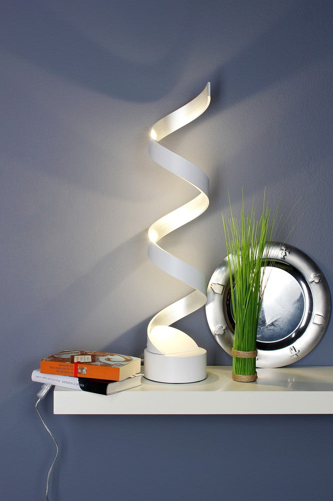 Lampe à poser Helix blanche et argentée