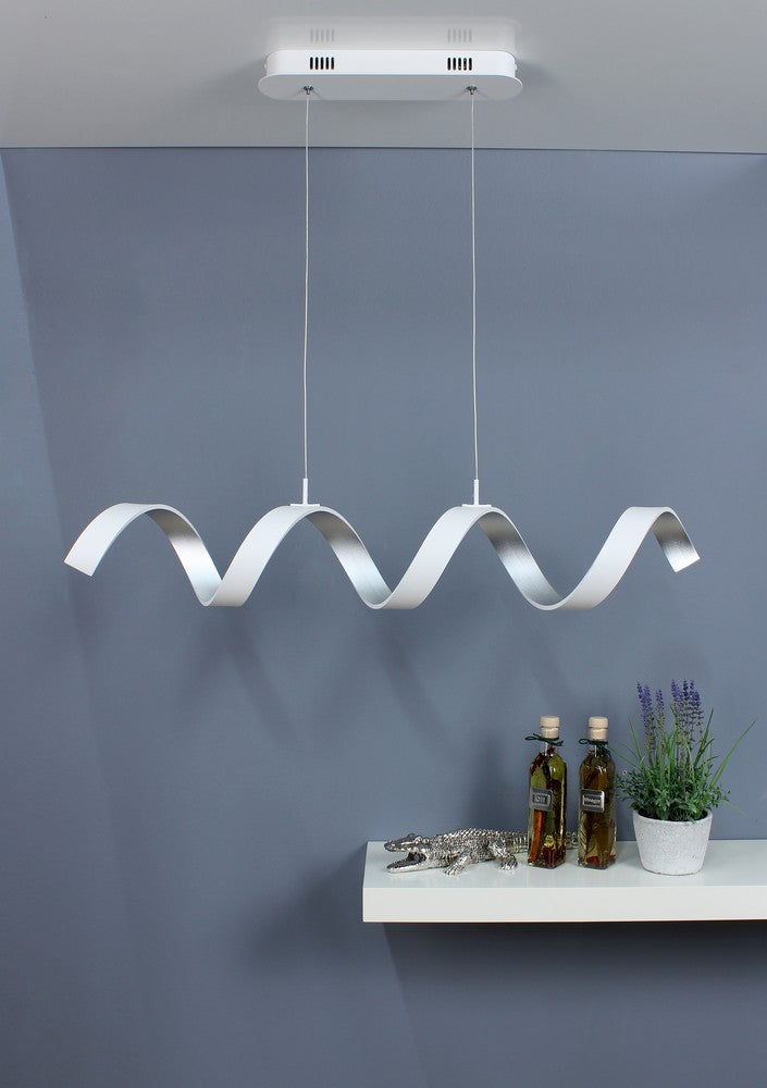 Suspension Helix blanche et argentée, H 120 cm