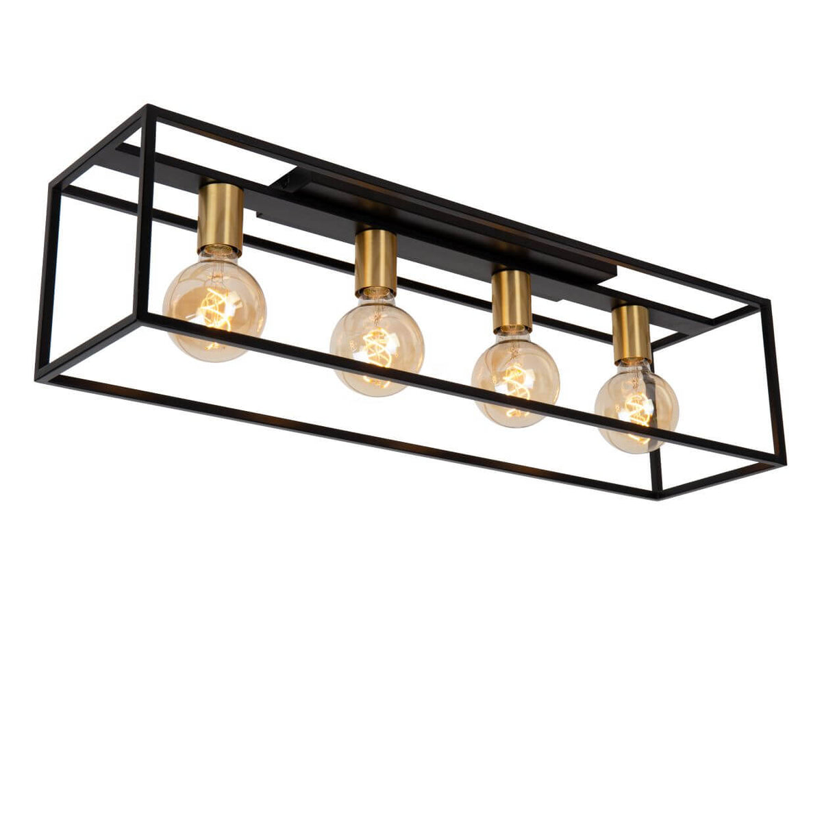 Plafonnier Ruben 4 lumières noir et doré mat, L 80 cm
