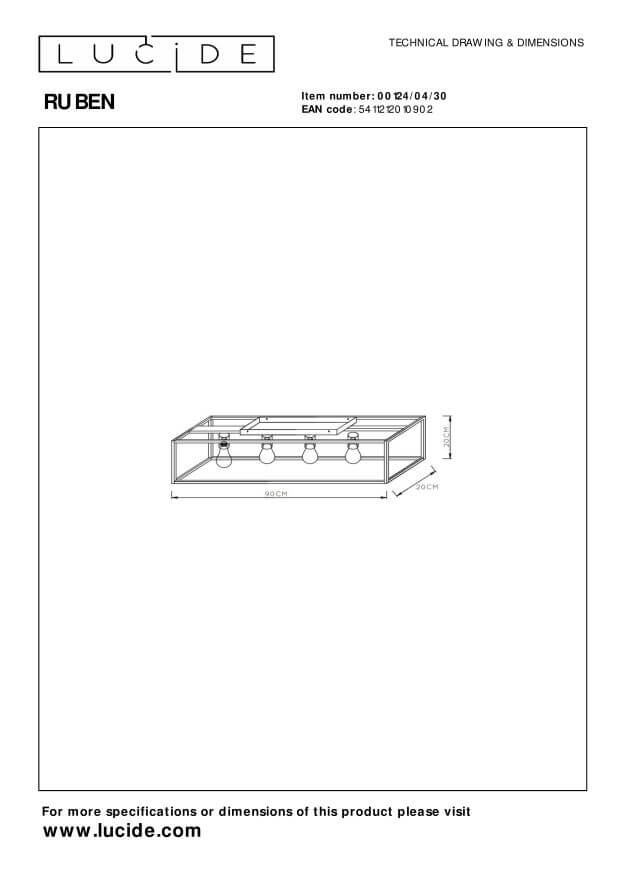 Plafonnier Ruben 4 lumières noir et doré mat, L 80 cm