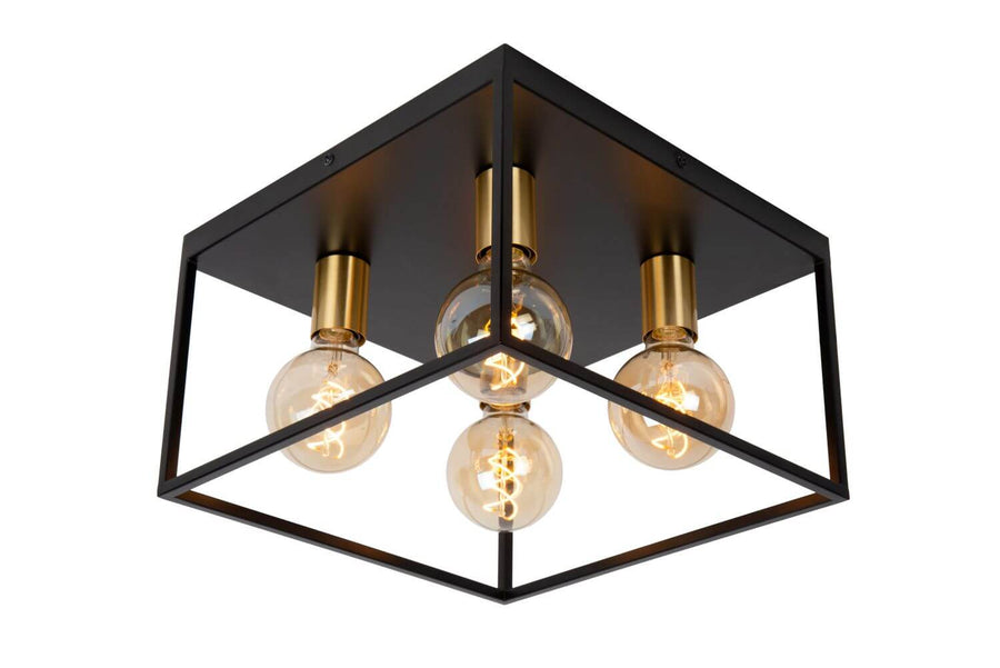 Plafonnier Ruben 4 lumières noir et doré mat, L 36 cm
