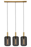 Suspension Corina 3 lumières noire et dorée mat, tissu
