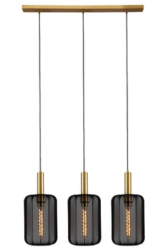 Suspension Corina 3 lumières noire et dorée mat, tissu