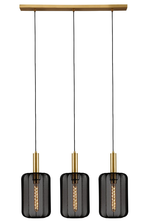 Suspension Corina 3 lumières noire et dorée mat, tissu