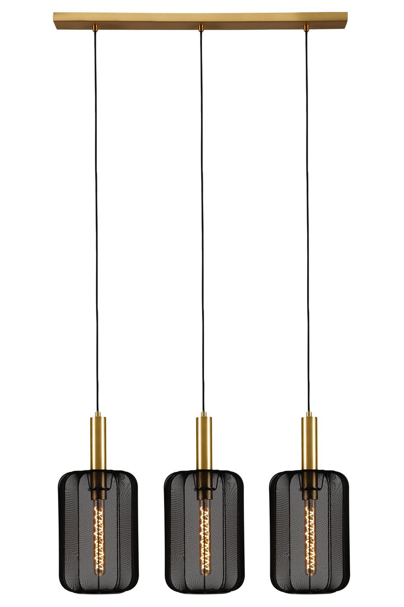 Suspension Corina 3 lumières noire et dorée mat, tissu