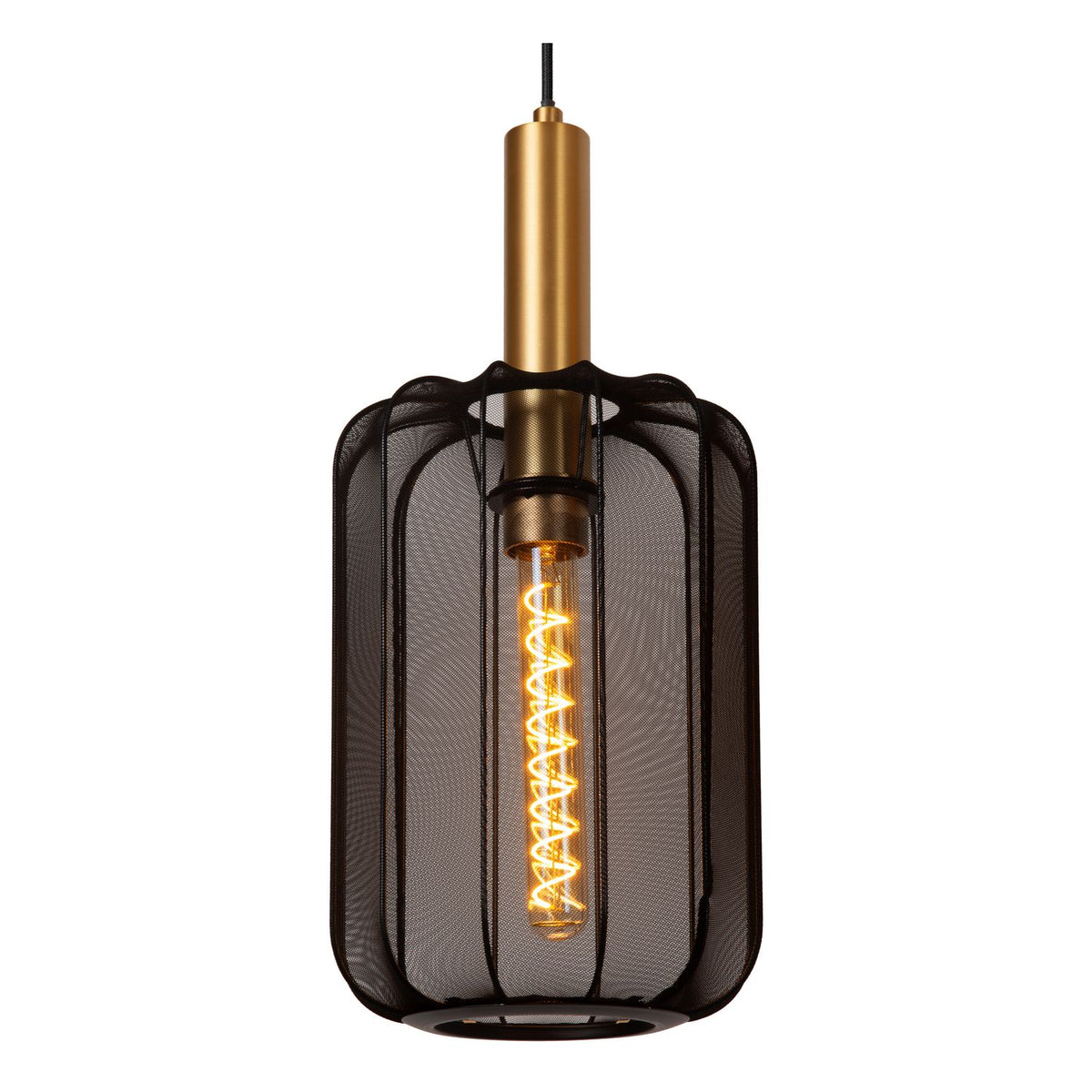 Suspension Corina 3 lumières noire et dorée mat, tissu