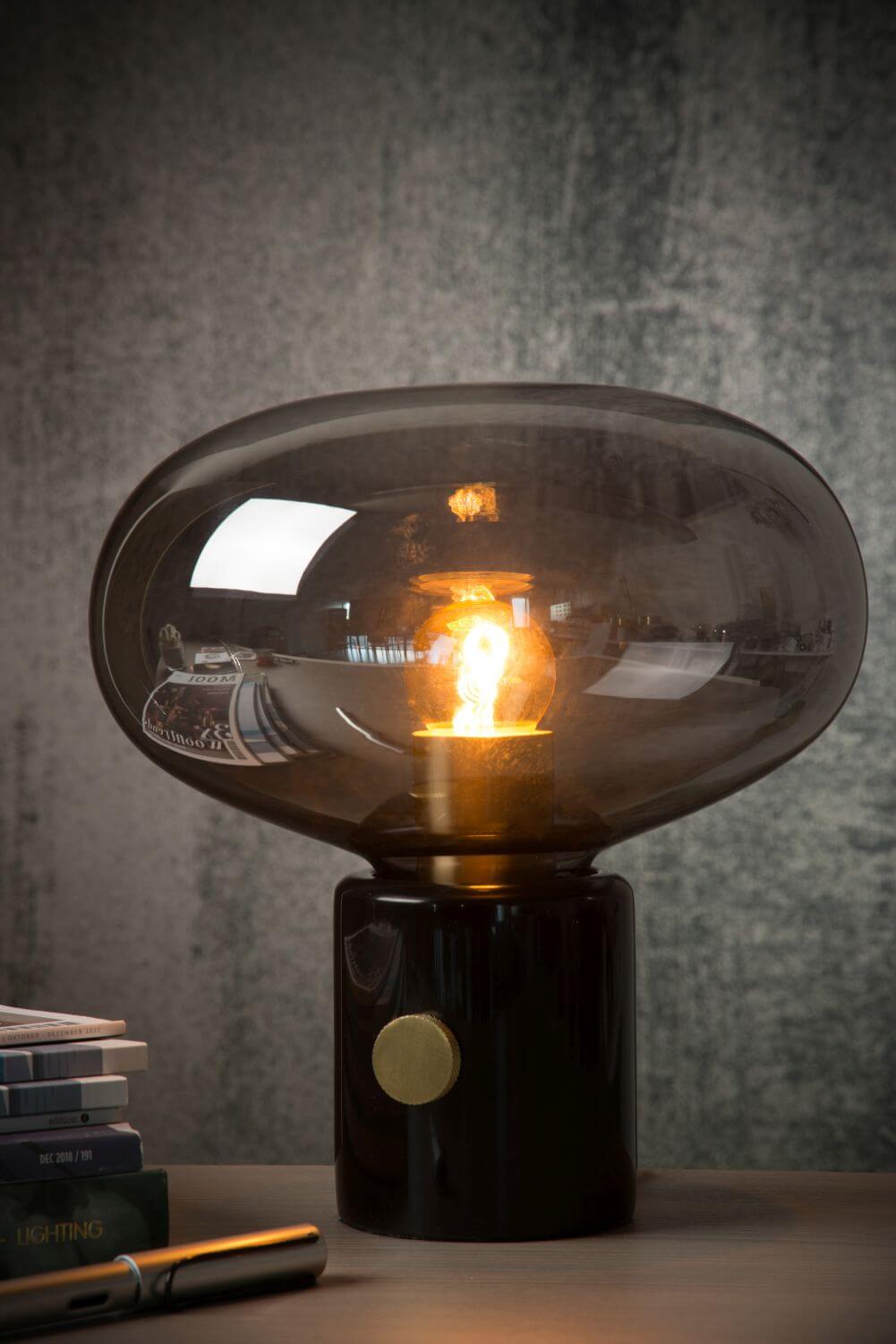 Lampe à poser Charlize fumée et grise, verre
