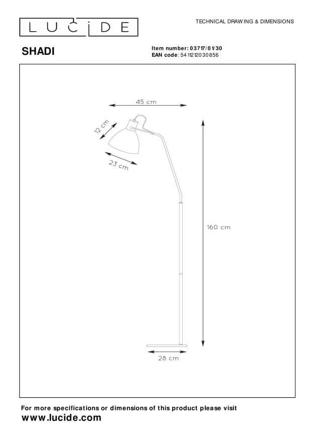 Schéma technique coté du lampadaire avec dimensions en centimètres