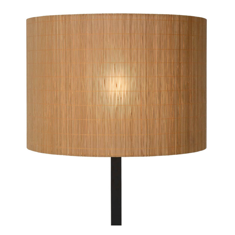 Lampadaire Magius bois clair et noir, rotin