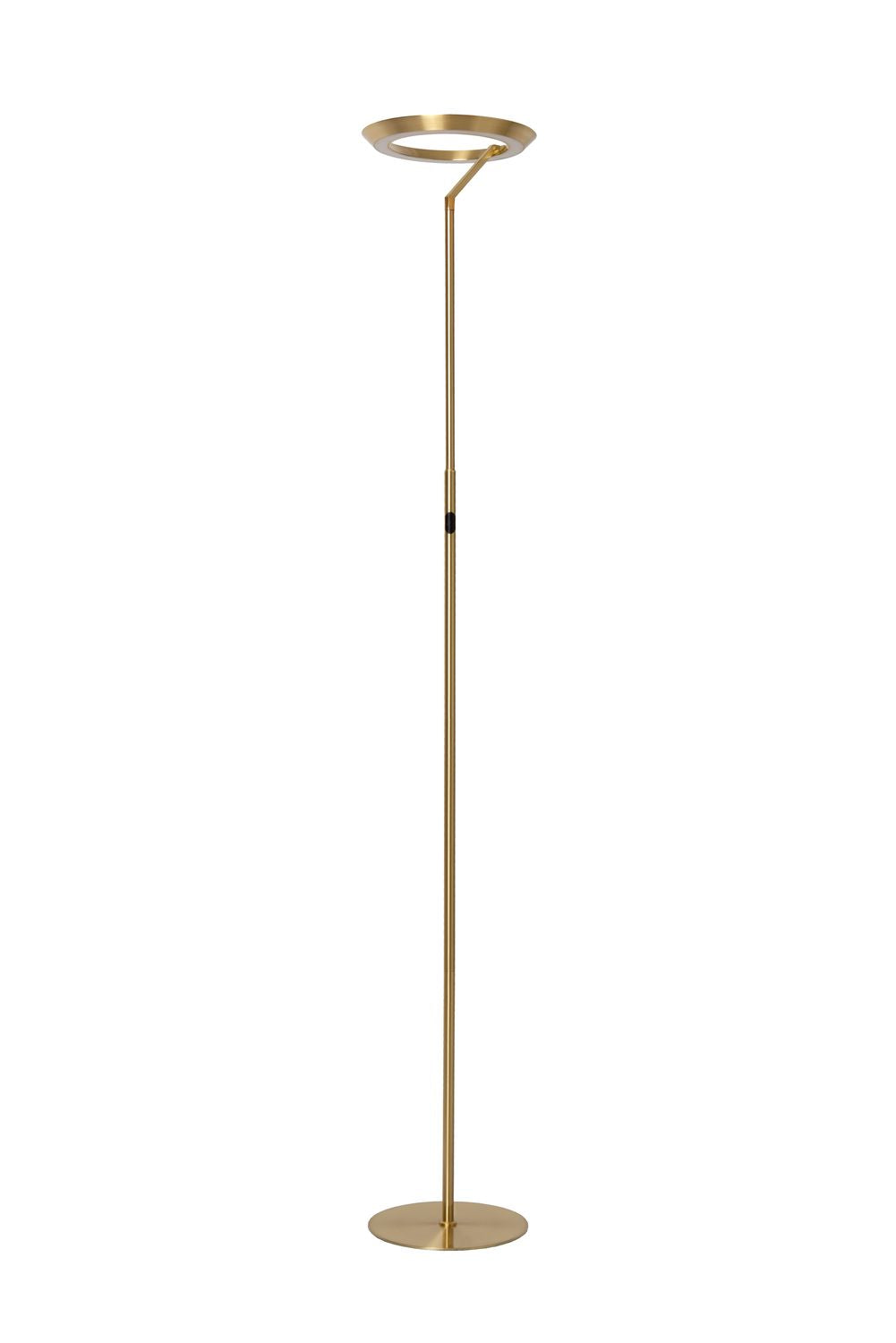 Seconde vue du lampadaire doré entier légèrement incliné sur fond clair