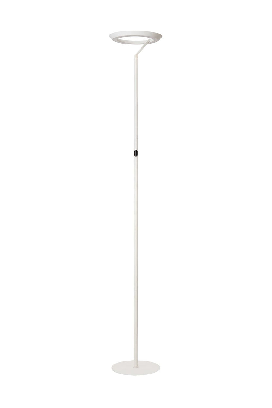 Silhouette complète du luminaire, tige fine et socle plat discret