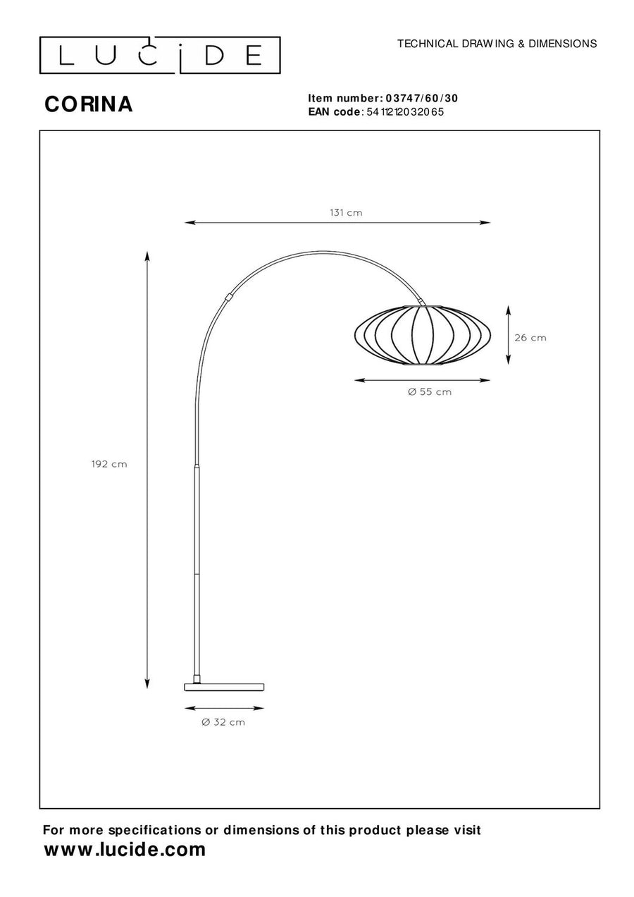 Lampadaire Corina noir et doré mat, tissu