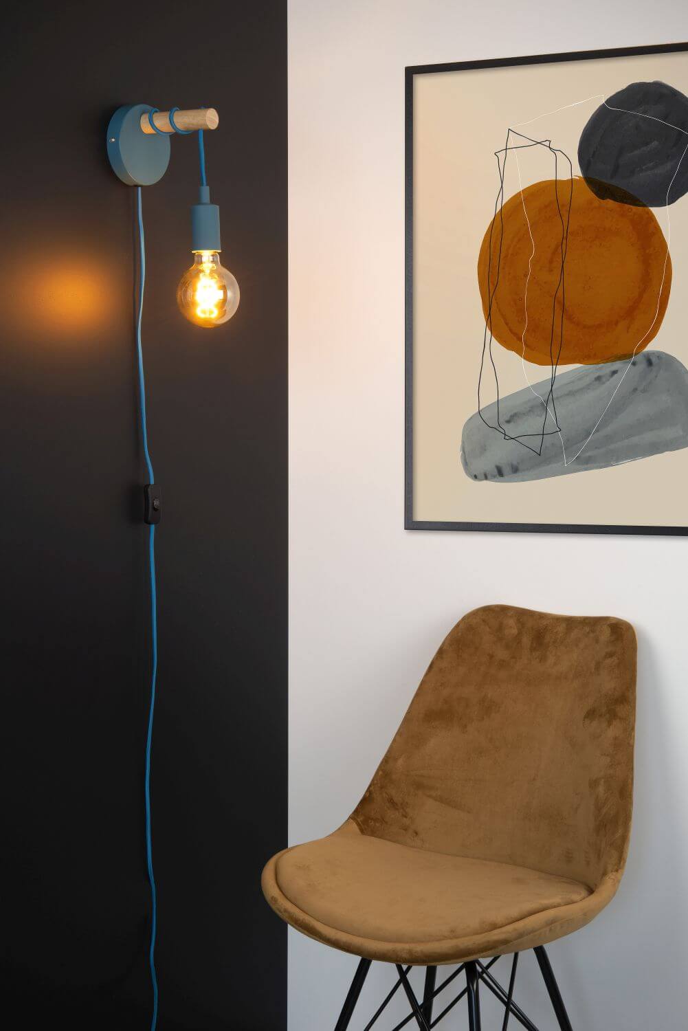 Applique murale Pola bleu et bois clair