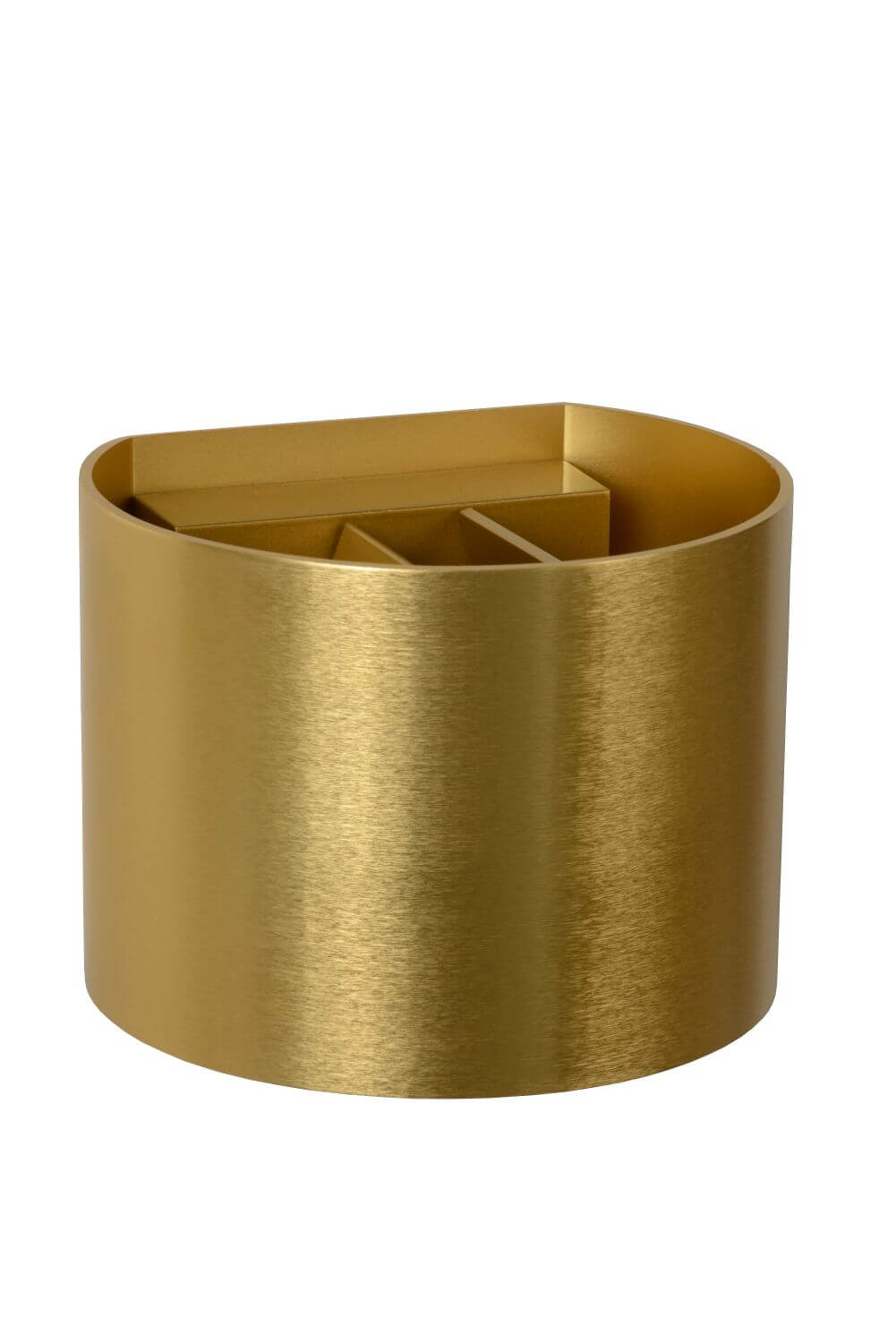 Autre angle de l'applique cylindrique dorée montrant l'intérieur et la lumière.