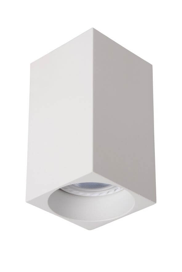 Détail du bas du luminaire montrant le réflecteur blanc et la source LED