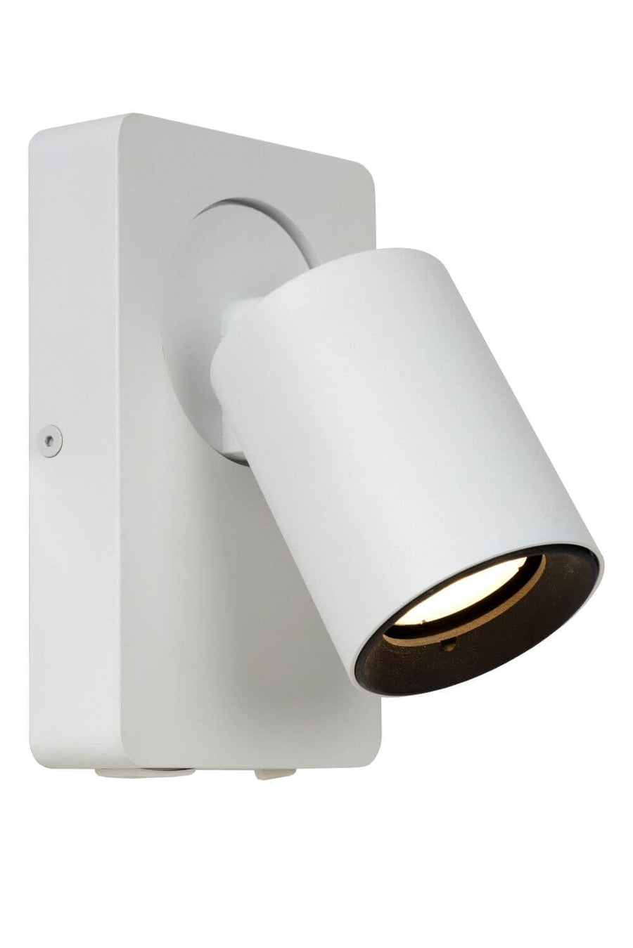 Profil de l'applique blanche, projecteur cylindrique orientable, fond neutre.