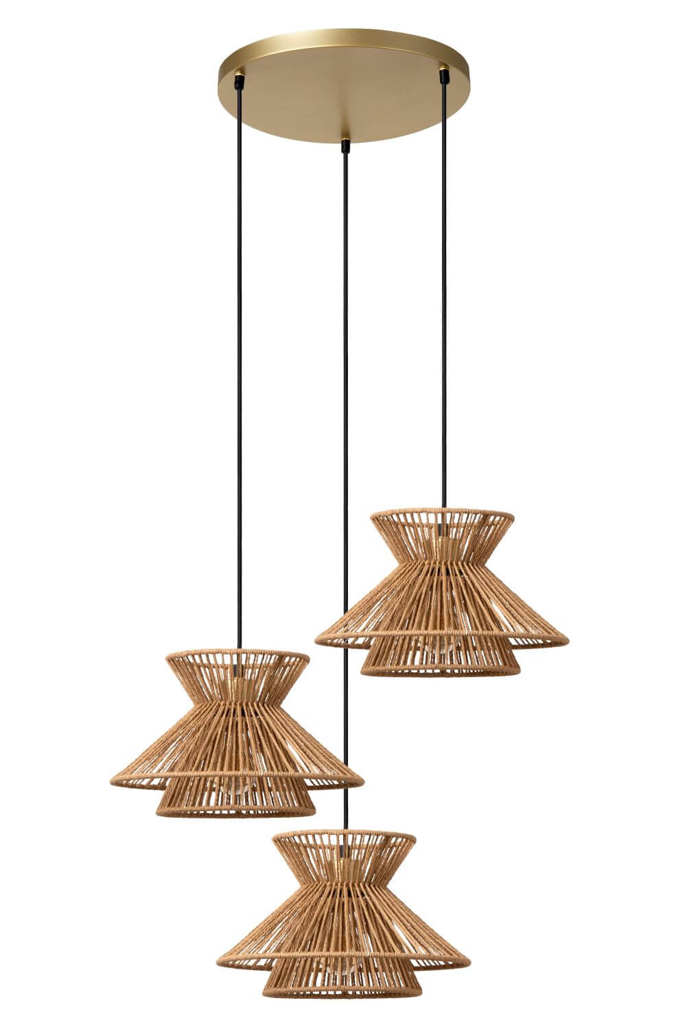 Suspension Tasman 3 lumières bois clair et dorée mat, papier