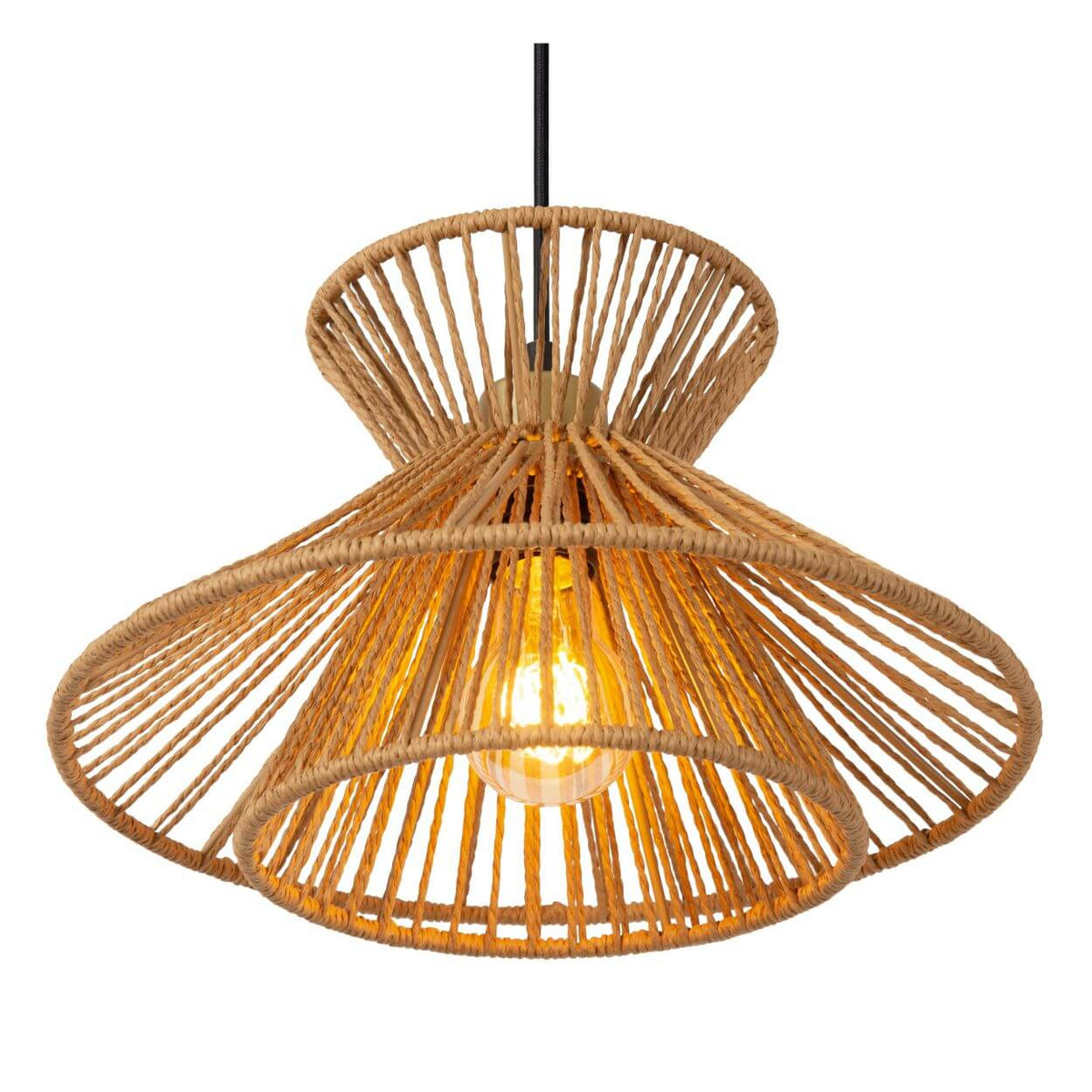 Suspension Tasman 3 lumières bois clair et dorée mat, papier