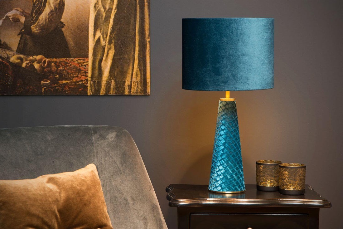Lampe à poser Extravaganza Velvet turquoise, coton