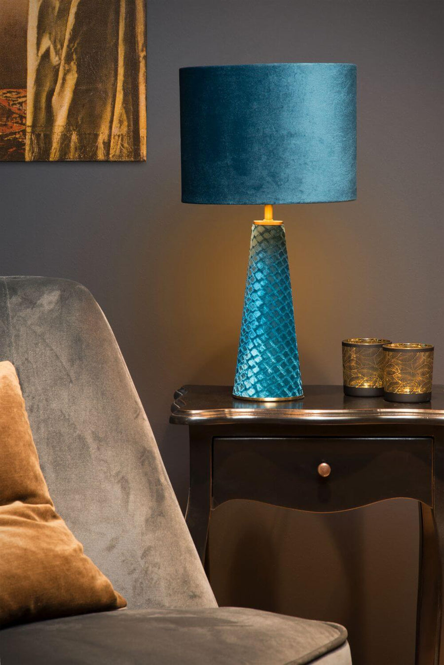 Lampe à poser Extravaganza Velvet turquoise, coton