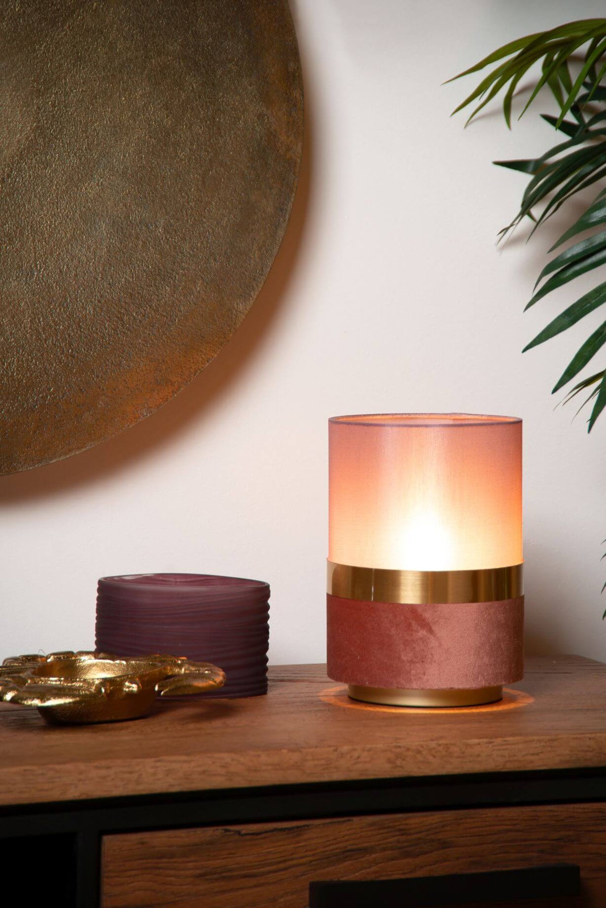 Lampe à poser Extravaganza Tusse rose et dorée mat, lin