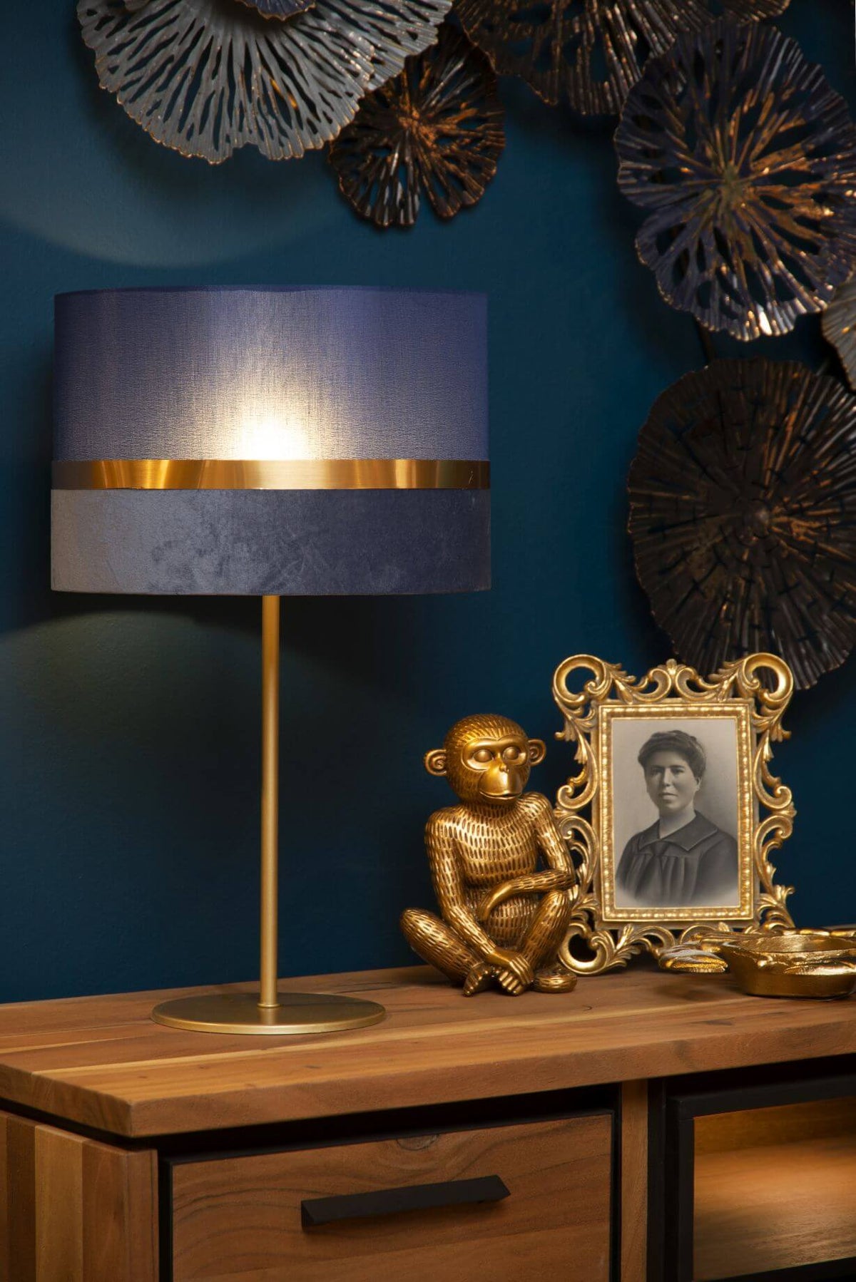 Lampe à poser Extravaganza Tusse bleu et dorée, lin